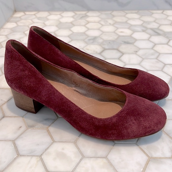 Madewell Shoes - Madewell Ella Pump In Burgundy Wine Suede Stacked Block Chunky Heel Women’s Sz 8